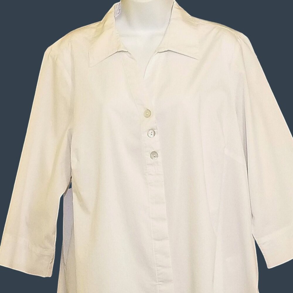 Valerie Stevens‎ Women's 2X White Tunic Top 3/4 Sleeve Casual Blouse Buttons